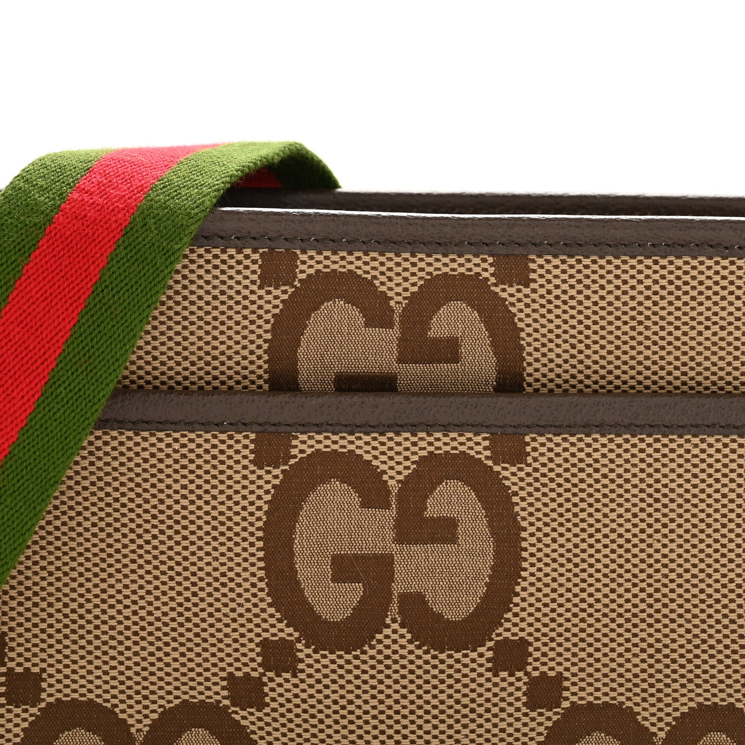 Gucci Monogram Jumbo GG Textured Dollar Calfskin Web Mini Crossbody Bag Camel Ebony New Acero 7 of 10