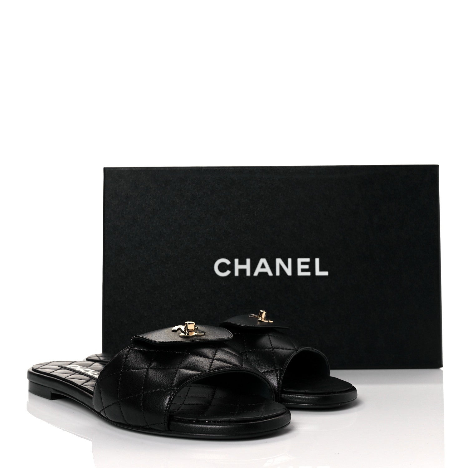 Chanel Lambskin Quilted CC Turnlock Sandals 37.5 Black 8 of 8