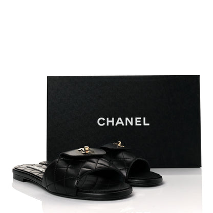 Chanel Lambskin Quilted CC Turnlock Sandals 37.5 Black 8 of 8