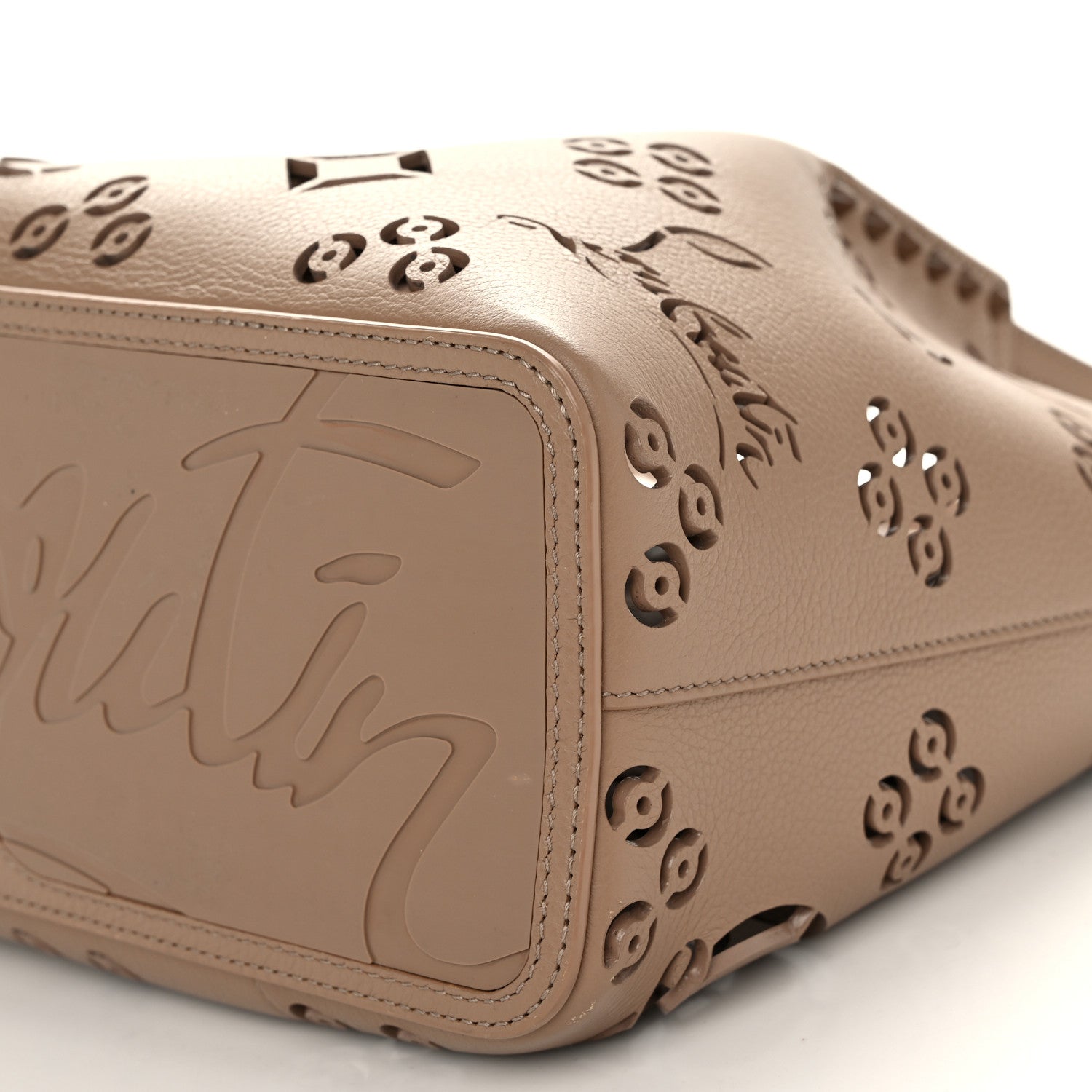 Christian Louboutin Calfskin Perforated Loubinthesky Small Cabarock Spikes Tote Beige 8 of 8