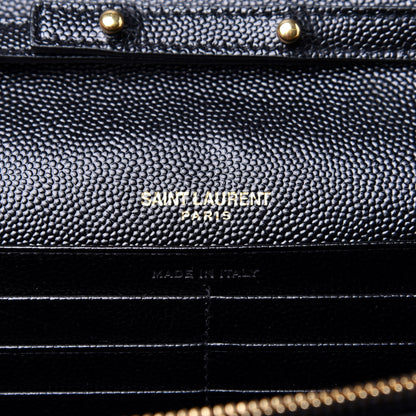 Saint Laurent Grain De Poudre Matelasse Chevron Monogram Chain Wallet Black 8 of 11