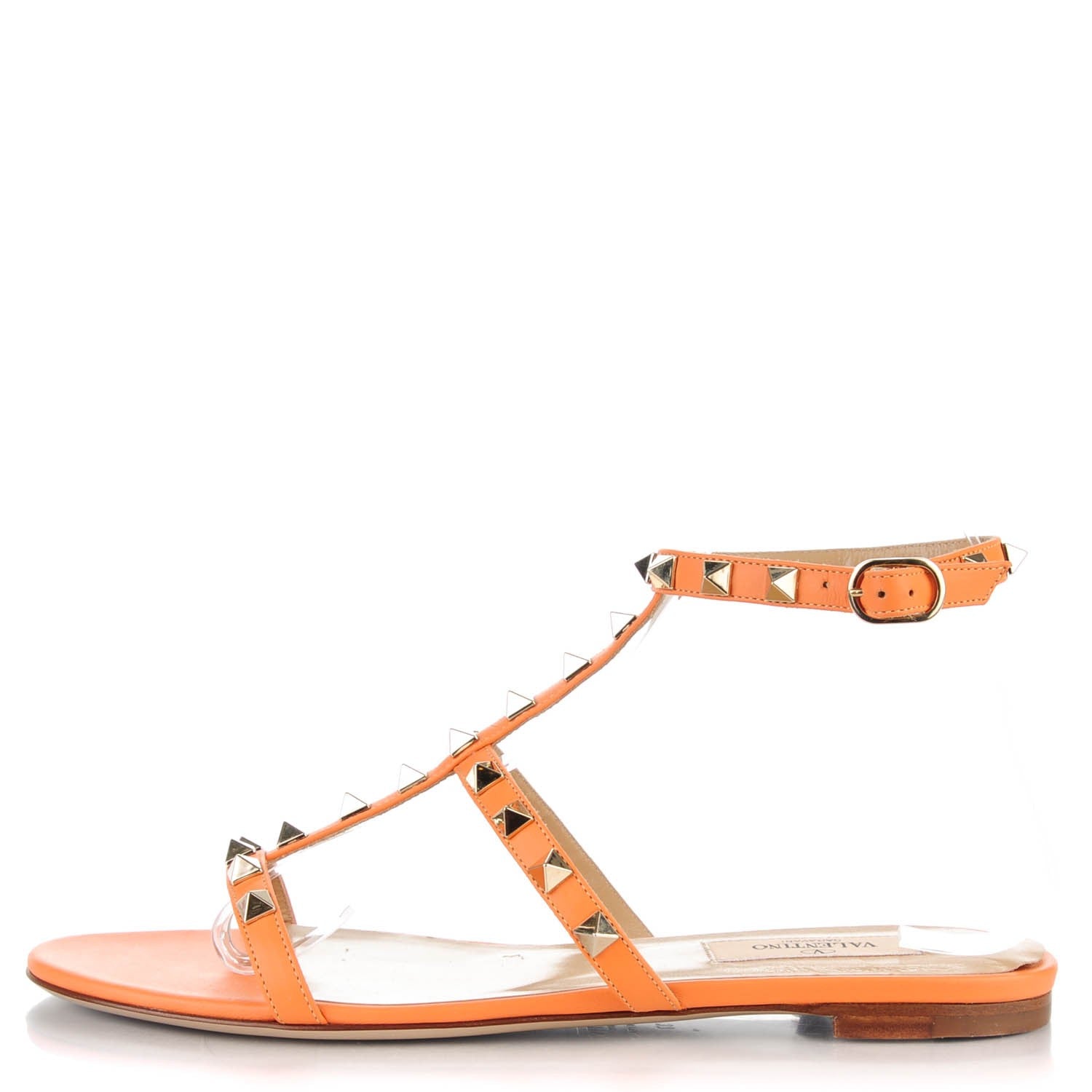 Valentino Garavani Nappa Rockstud Ankle Strap Flat Sandals 37 Melon Sorbet 1 of 7
