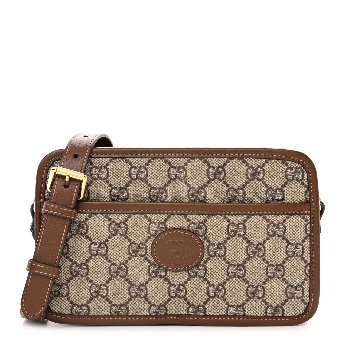 GG Supreme Monogram Azalea Calfskin Mini Retro Interlocking G Shoulder Bag Beige Ebony Brown Sugar