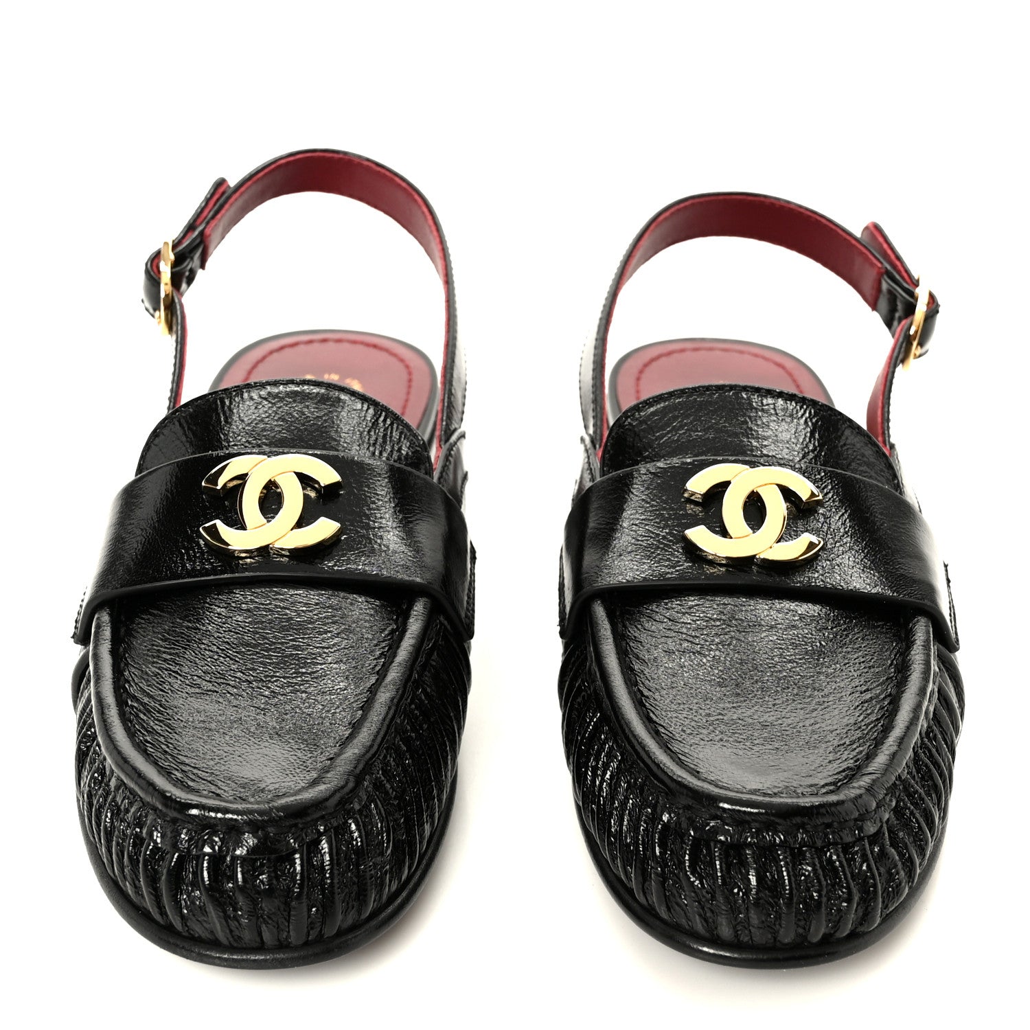 Chanel Crumpled Shiny Lambskin CC Slingback Mocassin 37.5 Black 3 of 10