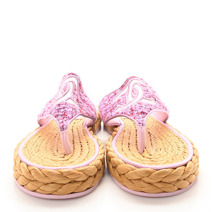 Chanel Tweed Mesh Satin CC Thong Sandals 38.5 Light Purple Pink Red 3 of 9