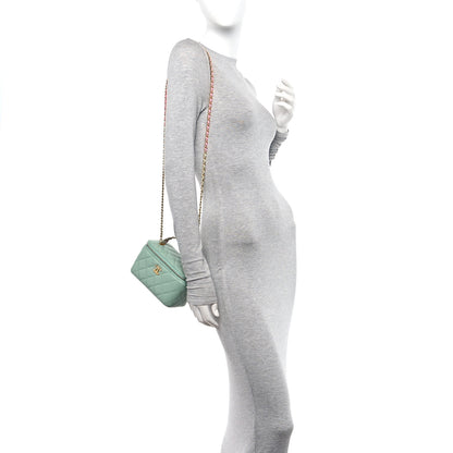 Chanel Shiny Calfskin Quilted Small Top Handle Vanity Case With Chain Light Green 2 of 12