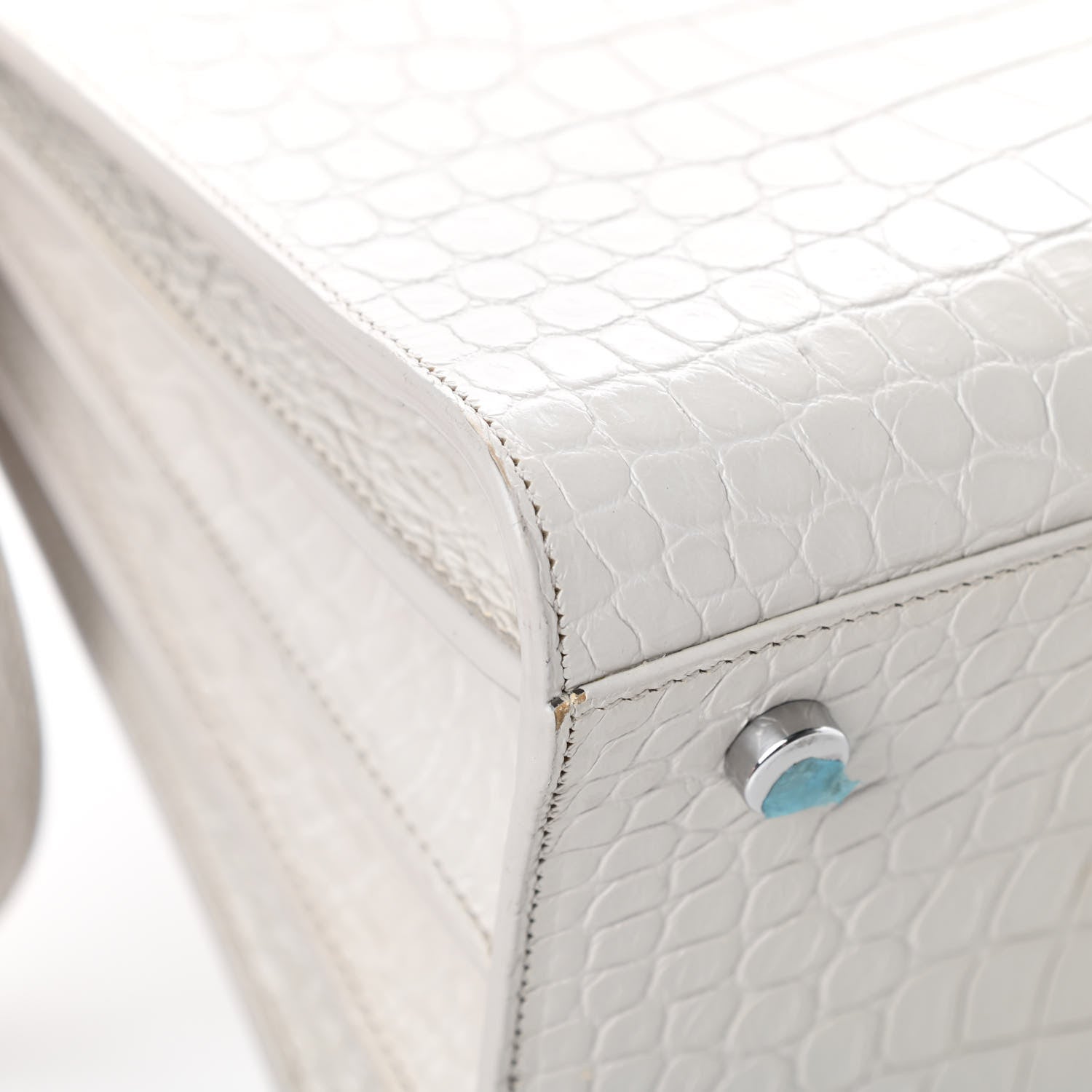Saint Laurent Calfskin Crocodile Embossed Small Sac De Jour White Souffle 12 of 19