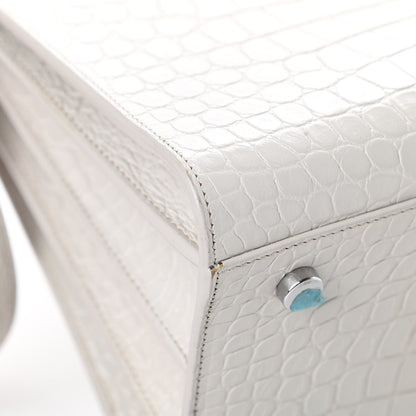 Saint Laurent Calfskin Crocodile Embossed Small Sac De Jour White Souffle 12 of 19