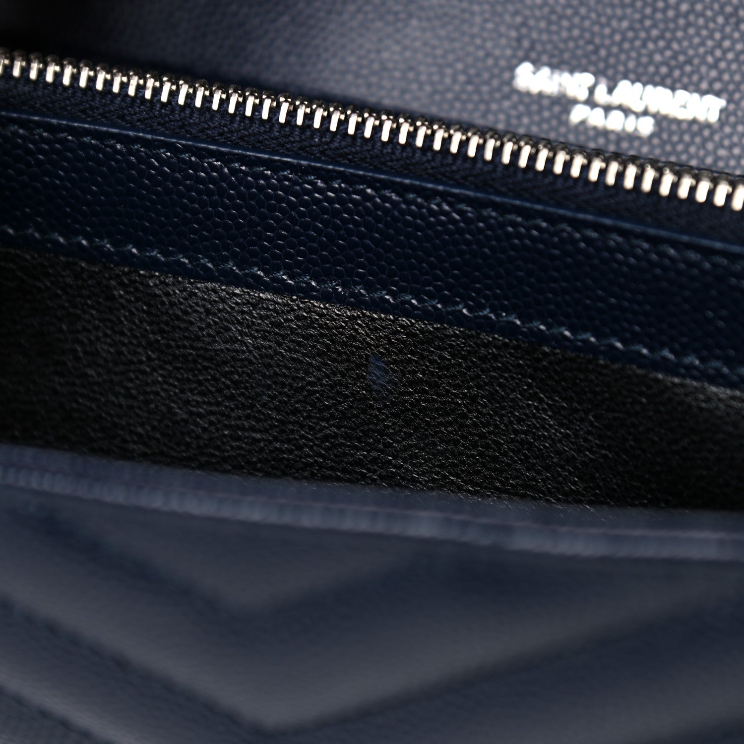 Saint Laurent Grain De Poudre Matelasse Chevron Monogram Chain Wallet Deep Marine 10 of 11