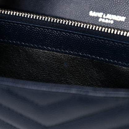 Saint Laurent Grain De Poudre Matelasse Chevron Monogram Chain Wallet Deep Marine 10 of 11