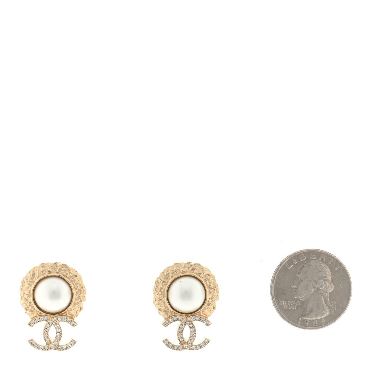 Crystal Pearl Textured CC Round Drop Earrings Gold