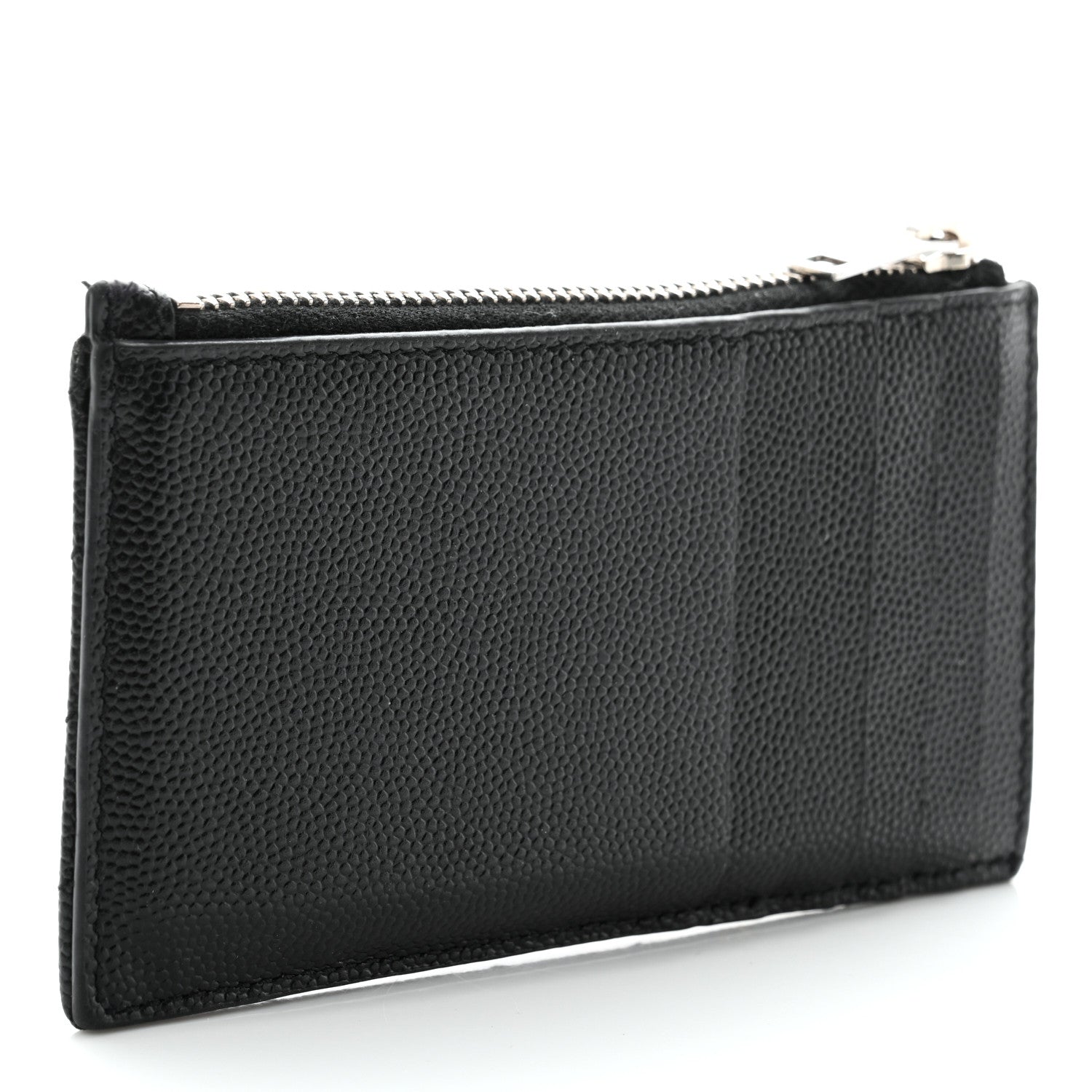 Saint Laurent Grain De Poudre Matelasse Chevron Monogram Fragments Zippered Card Case Black 2 of 7