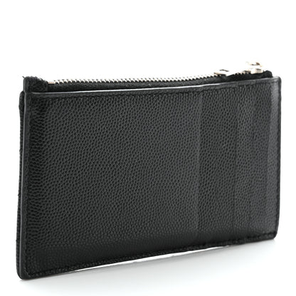 Saint Laurent Grain De Poudre Matelasse Chevron Monogram Fragments Zippered Card Case Black 2 of 7