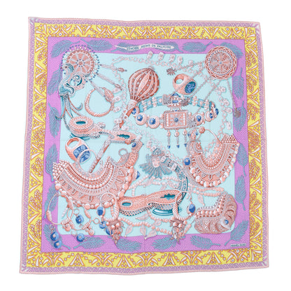 Hermes Cashmere Silk Zenobie Reine De Palmyre Shawl 140 Vert d'Eau Rose Jaune Vif 1 of 9