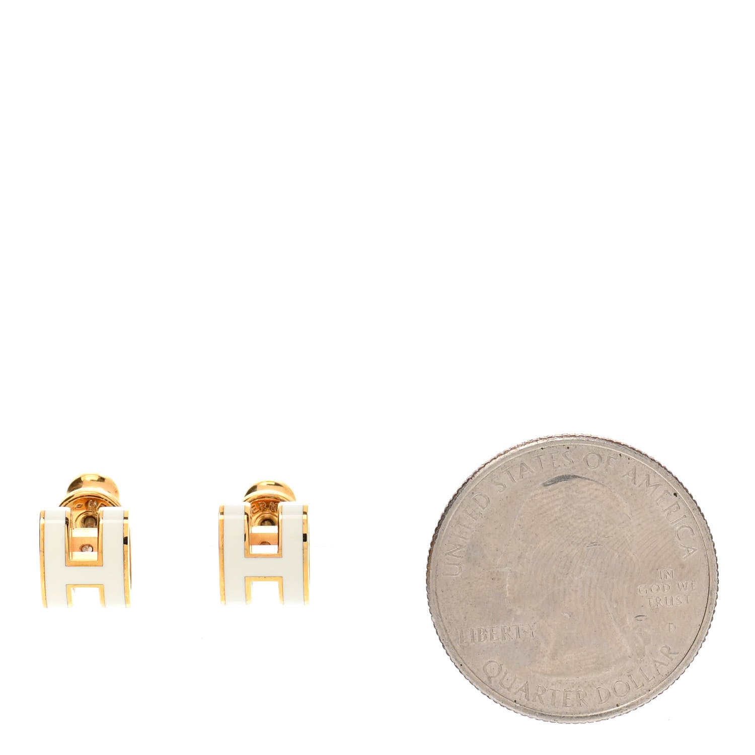 Hermes Gold Lacquered Mini Pop H Earrings White 2 of 5
