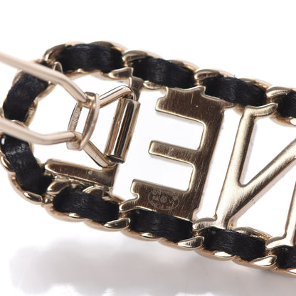 Chanel Metal Lambskin Vintage Allure Logo Hair Clip Black Gold 4 of 5