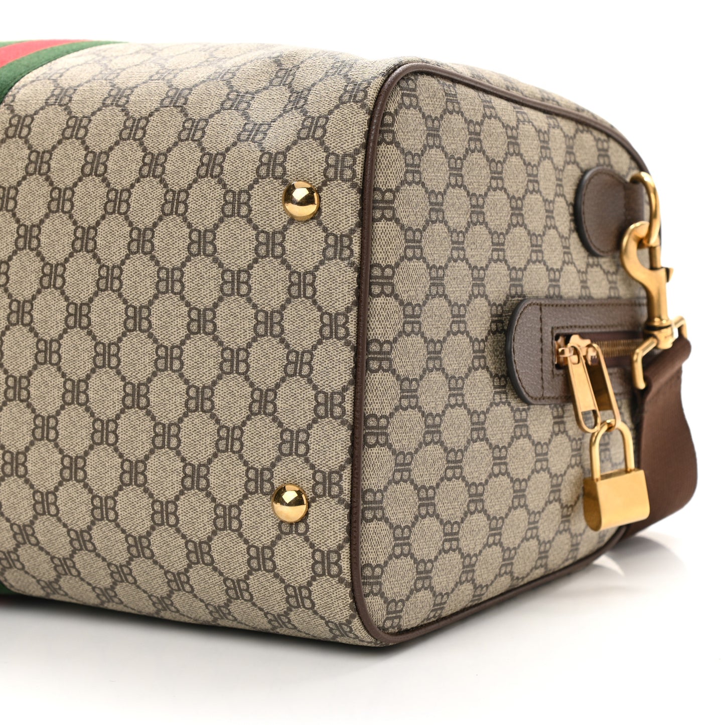 X BALENCIAGA BB Supreme Monogram Web Medium Ophidia Carry-On Duffle Bag Beige New Acero