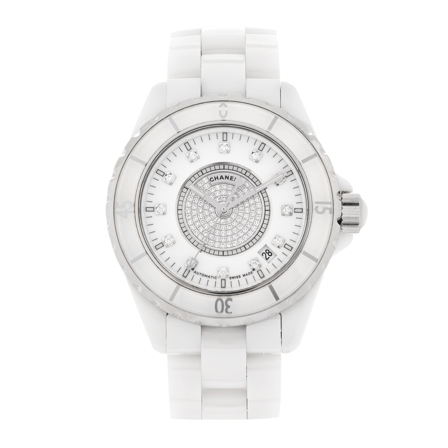 Stainless Steel Ceramic Diamond Dial 38mm J12 Automatic Watch White