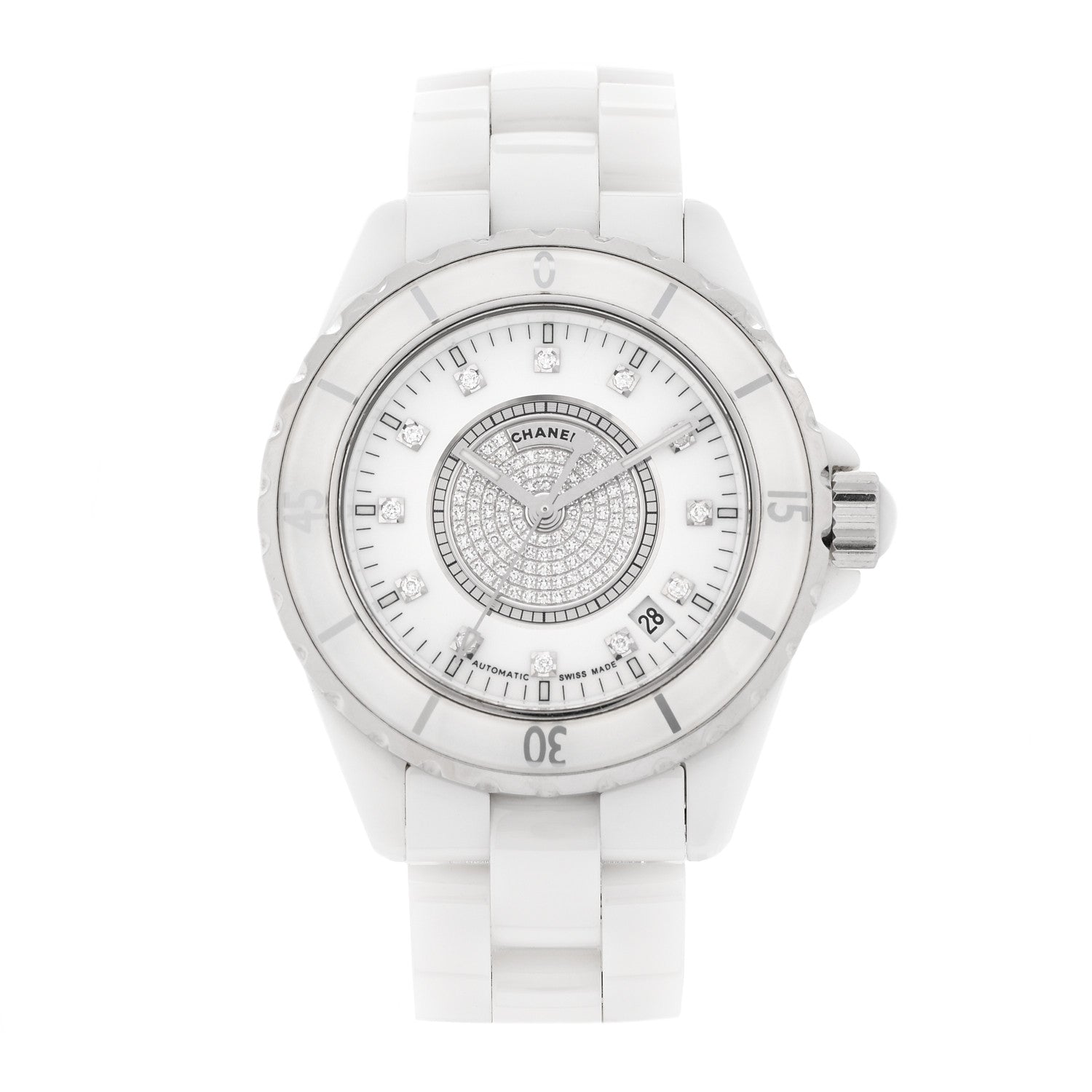 Chanel Stainless Steel Ceramic Diamond Dial 38mm J12 Automatic Watch White 1 of 4