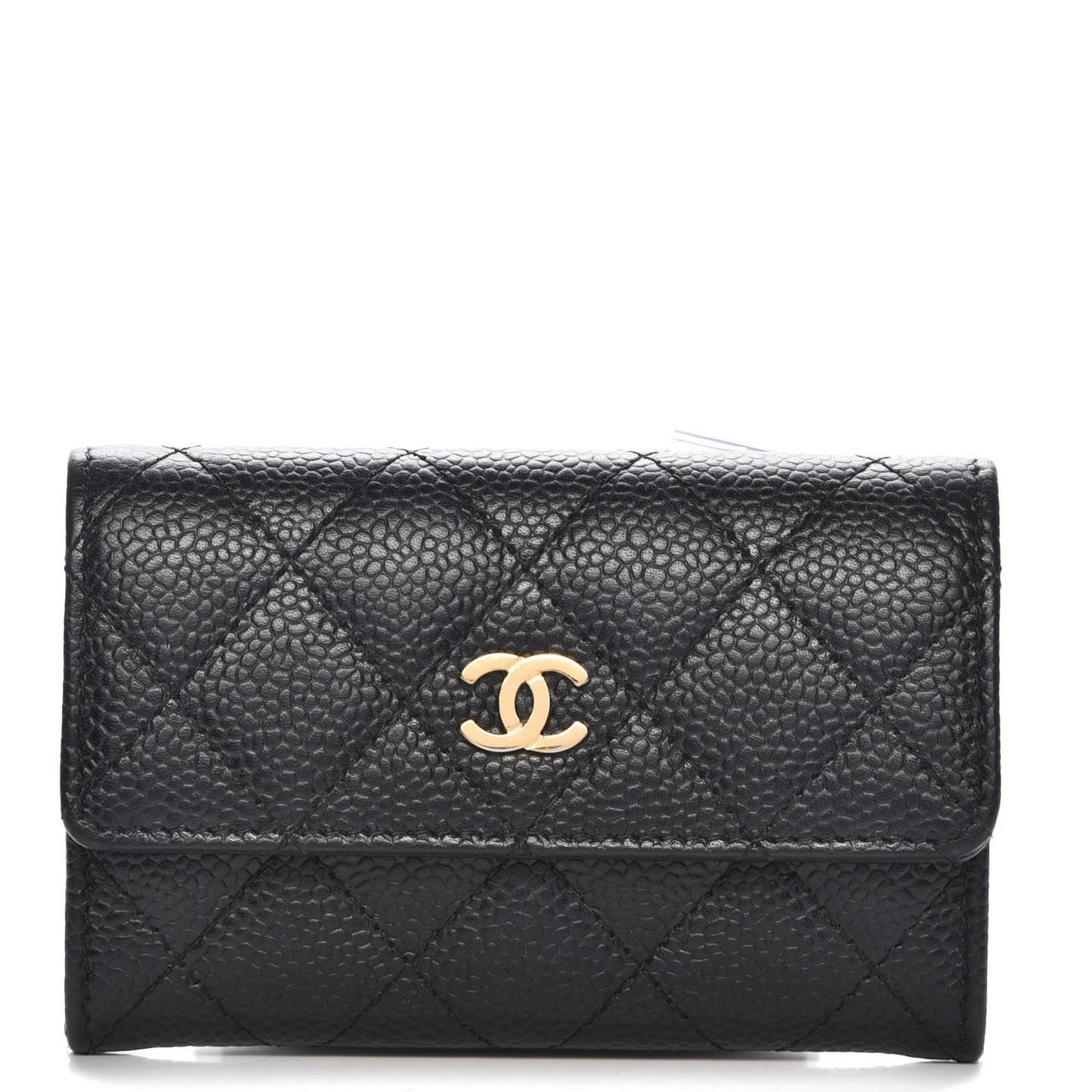 Caviar Quilted Flap Card Holder Black