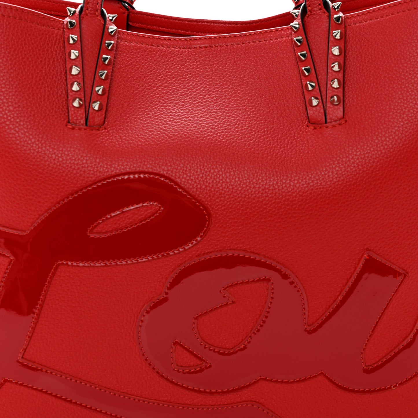 Calfskin Patent Logo Spikes East West Cabata Tote Red