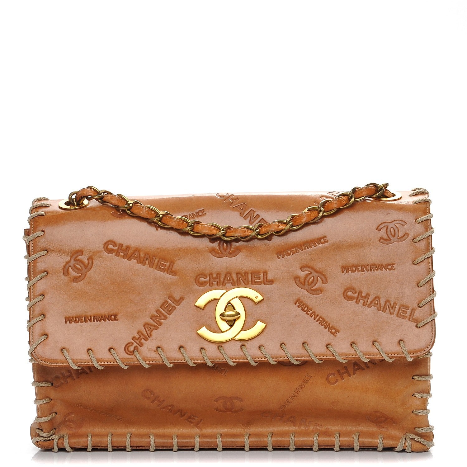 Chanel Calfskin Embossed XL Jumbo Flap Natural 1 of 20