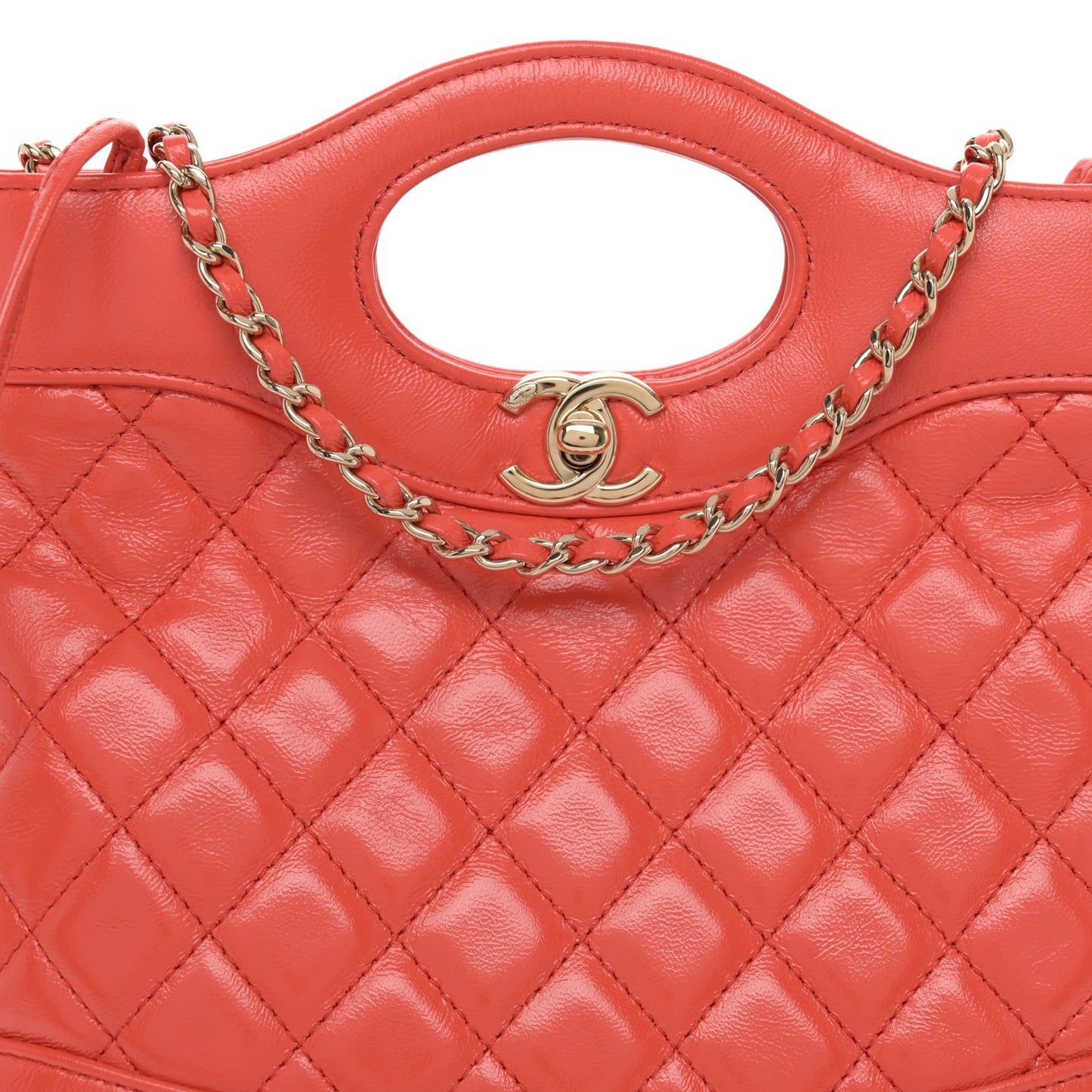 Shiny Lambskin Quilted Mini 31 Shopping Bag Orange