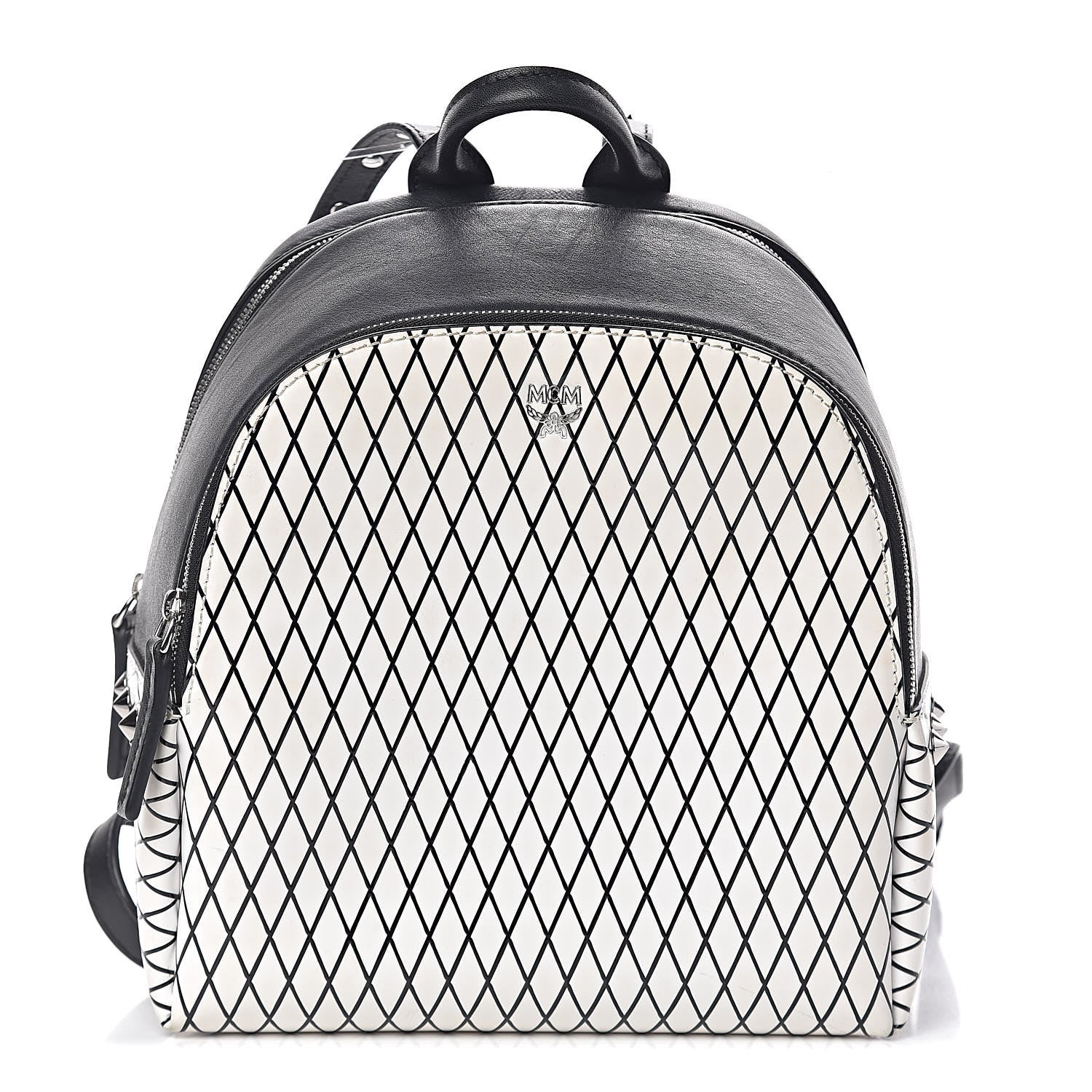 MCM Calfskin Polke Stud Rombi Mini Duchess Backpack White Black 1 of 11
