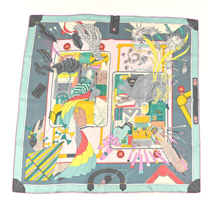 Hermes Silk Bagage a Main Scarf 90 Turquoise Rose Pale Jaune 1 of 4