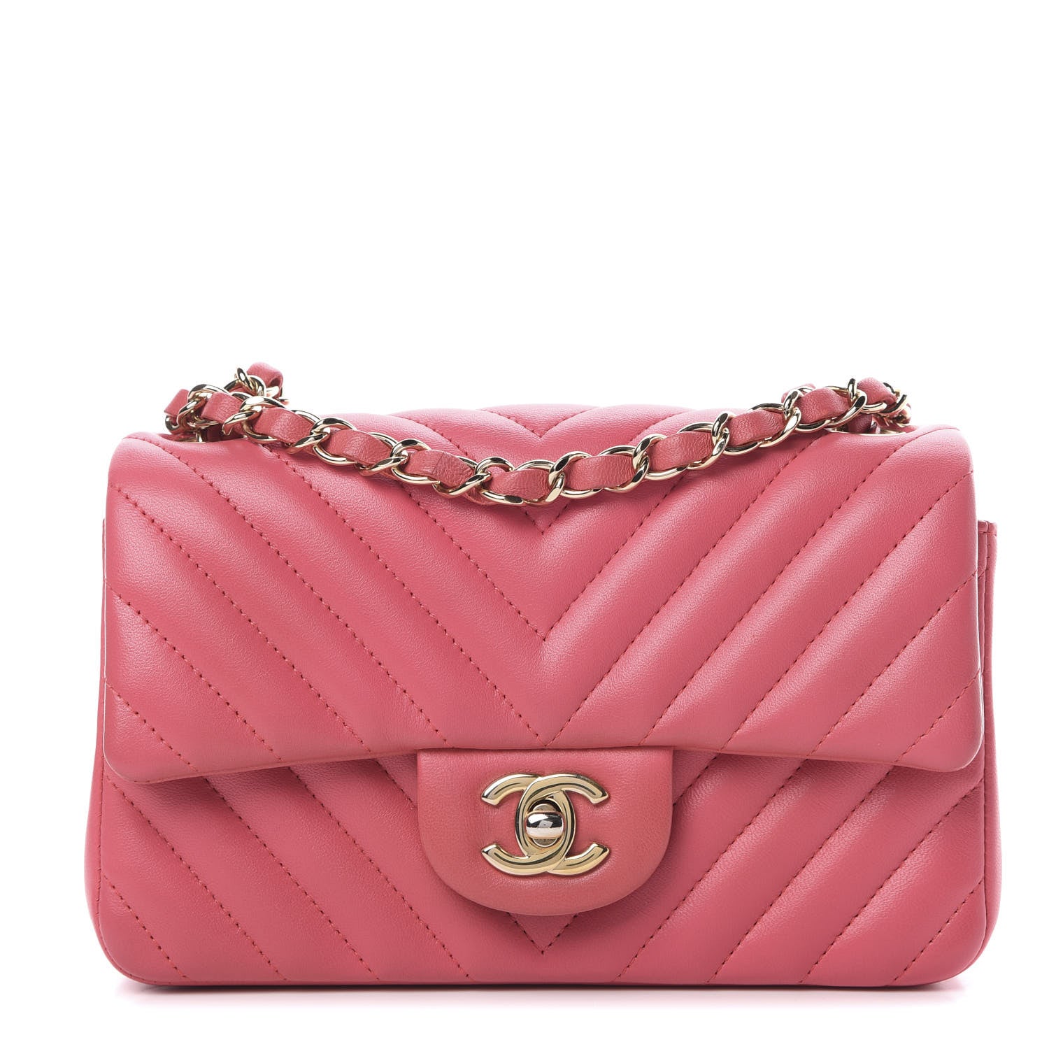 Chanel Lambskin Chevron Quilted Mini Rectangular Flap Pink 1 of 10