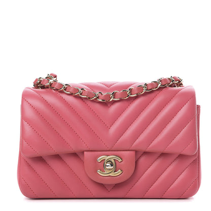 Chanel Lambskin Chevron Quilted Mini Rectangular Flap Pink 1 of 10