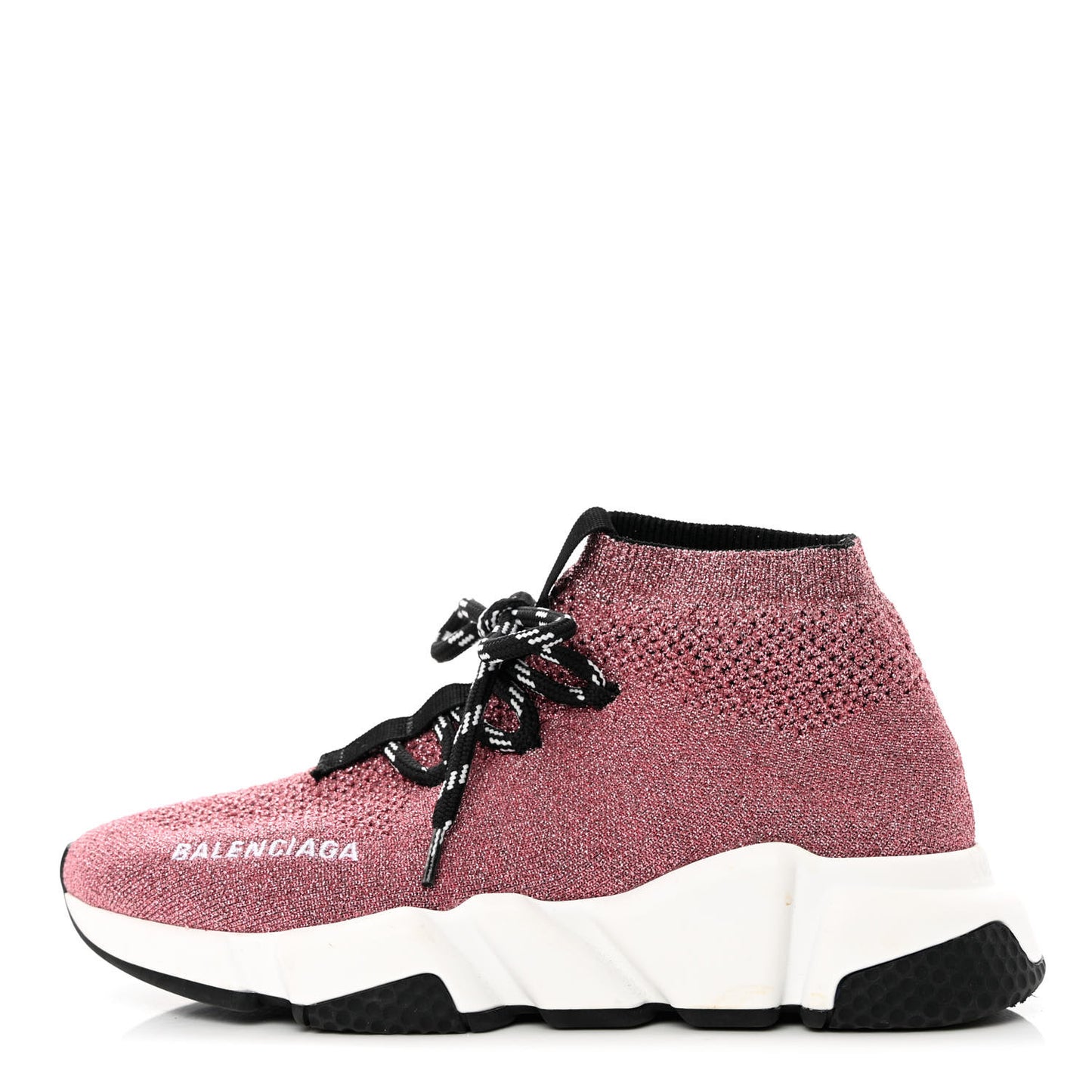 Laminated Knit Womens Speed Lace Up Sneakers 36 Pink White Black