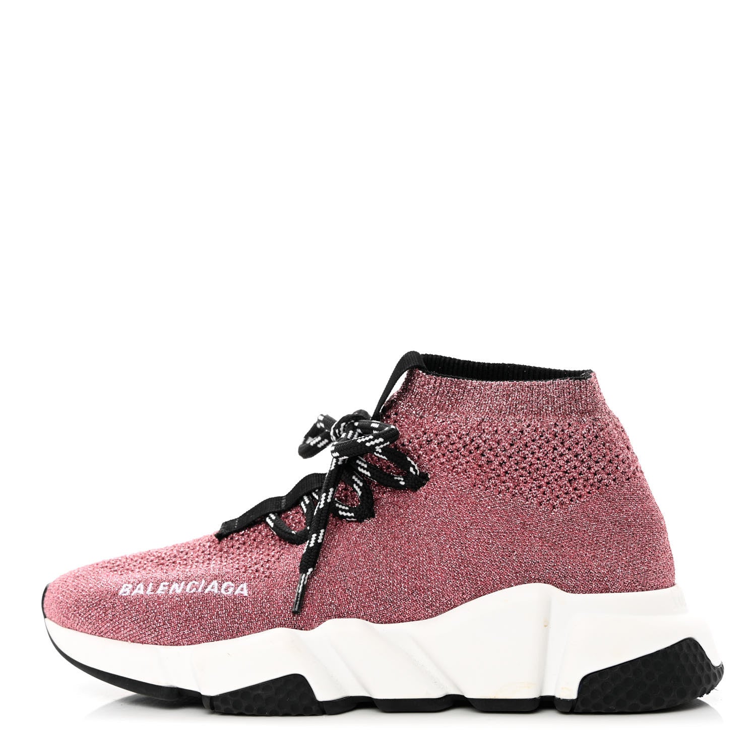 Balenciaga Laminated Knit Womens Speed Lace Up Sneakers 36 Pink White Black 1 of 8