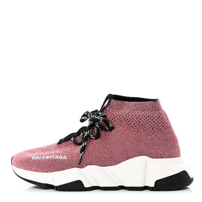Balenciaga Laminated Knit Womens Speed Lace Up Sneakers 36 Pink White Black 1 of 8