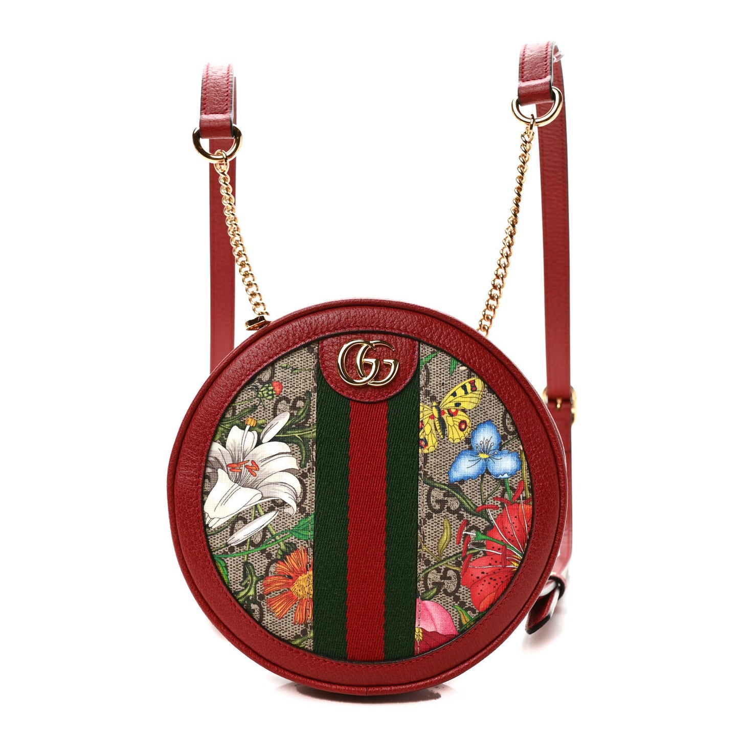 GG Supreme Monogram Web Flora Mini Ophidia Round Backpack Red