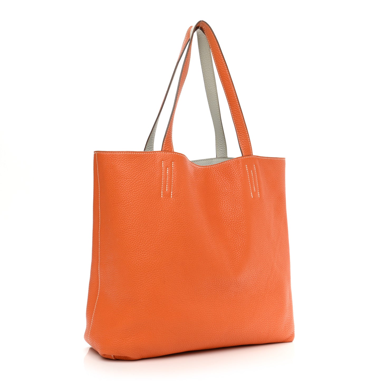 Taurillon Clemence Double Sens 36 Reversible Tote Gris Perle Orange