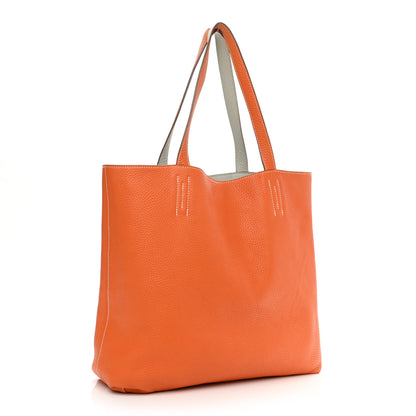 Hermes Taurillon Clemence Double Sens 36 Reversible Tote Gris Perle Orange 4 of 15