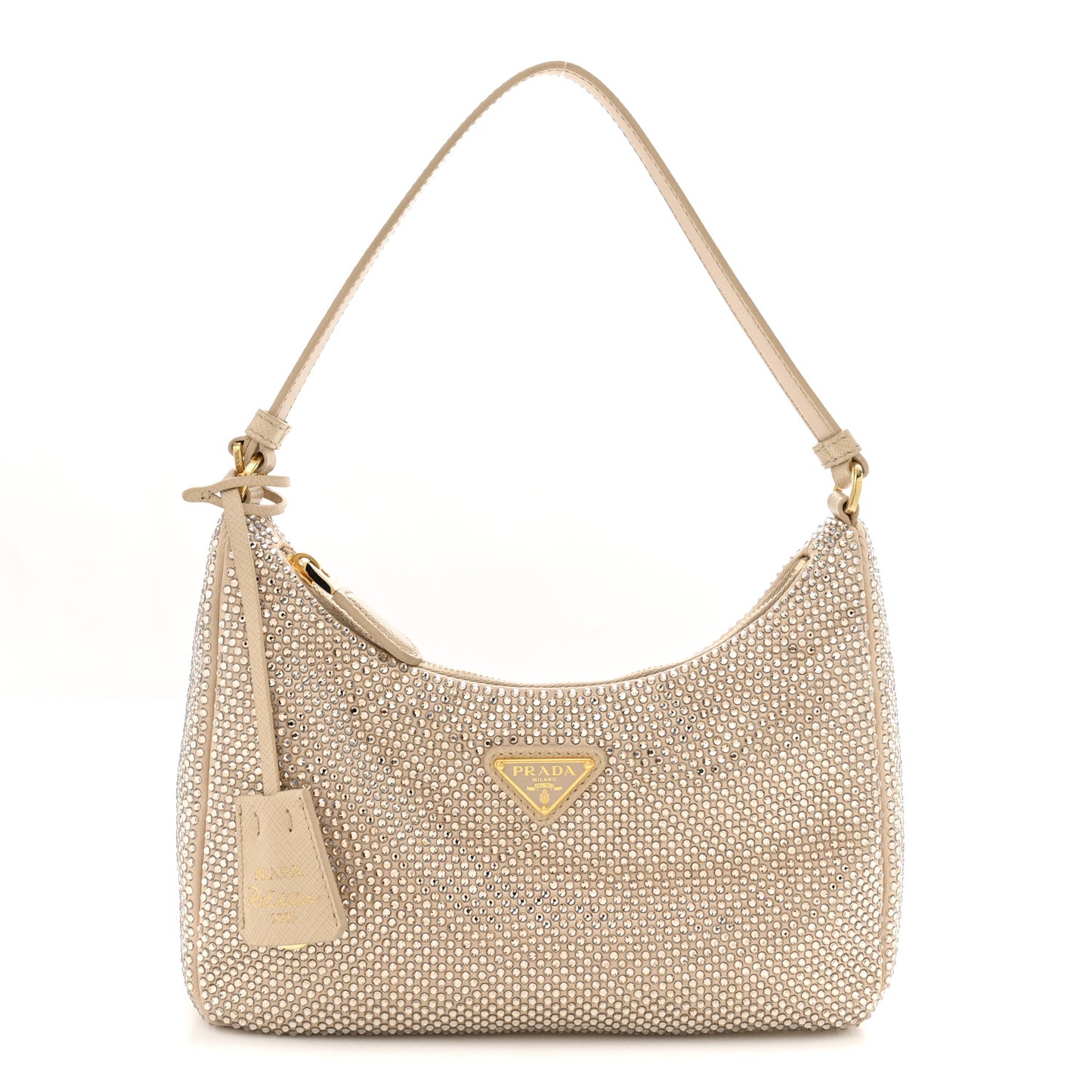 Satin Crystal Mini Re-Edition 2000 Bag Sabbia