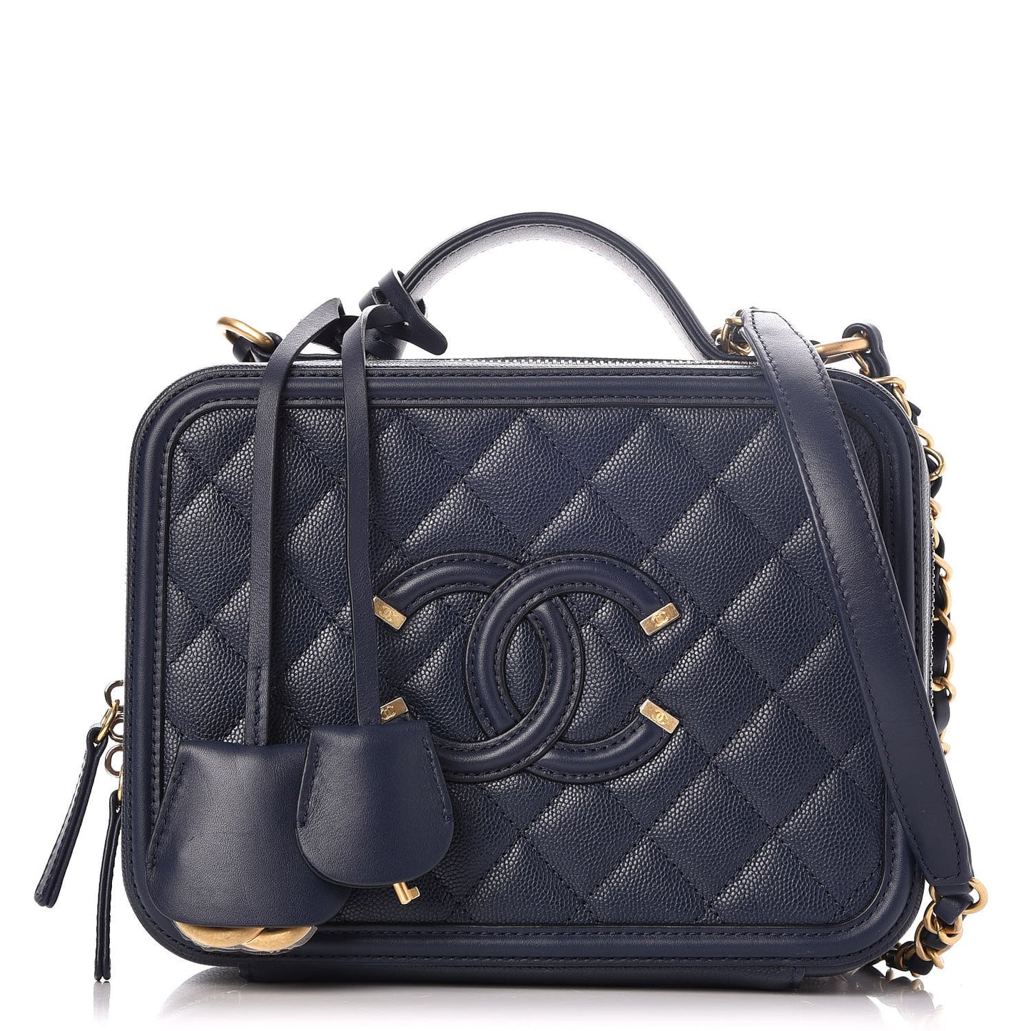 Caviar Quilted Medium CC Filigree Vanity Case Navy