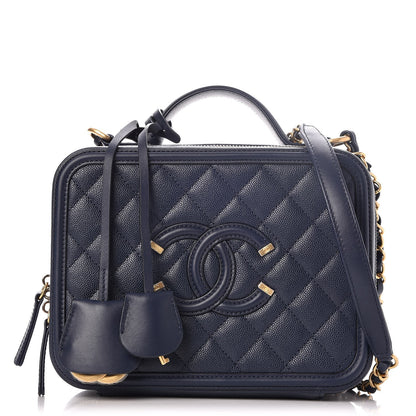 Chanel Caviar Quilted Medium CC Filigree Vanity Case Navy 1 of 8