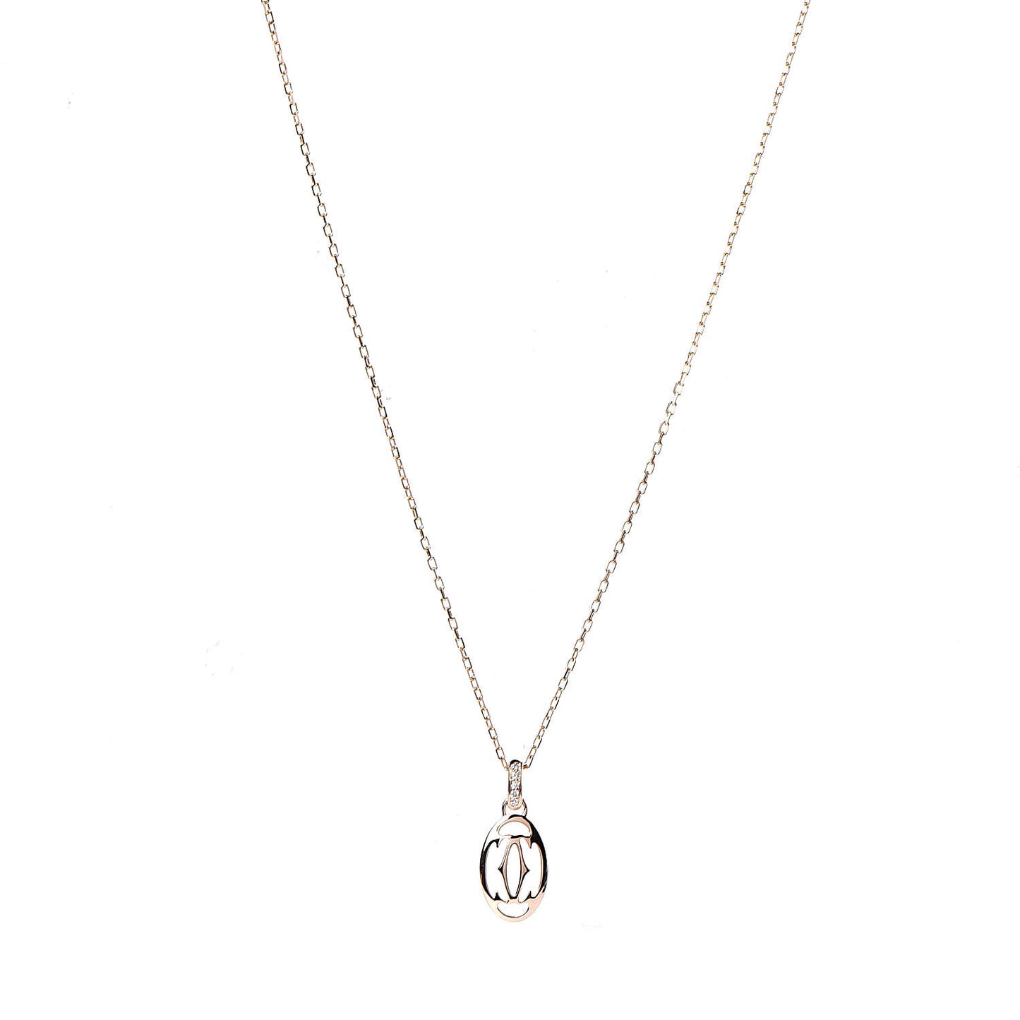 18K Pink Gold Diamond Logo Pendant Necklace