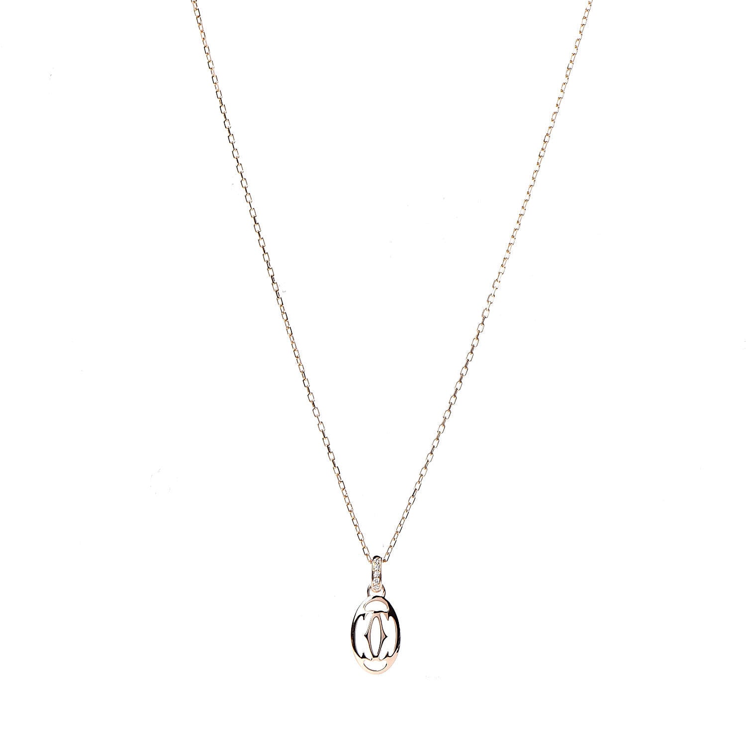 Cartier 18K Pink Gold Diamond Logo Pendant Necklace 1 of 6