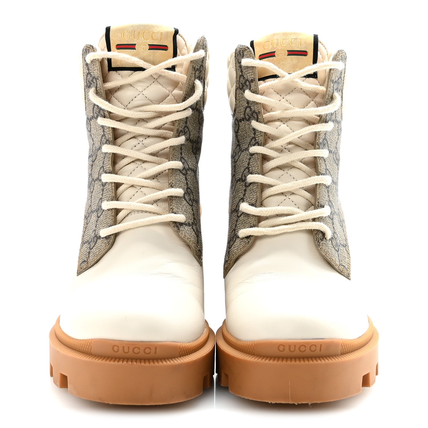 Gucci Apollo Calfskin GG Supreme Nappa Samoa Quilted Lace Up Ankle Boots 40 Mystic White Beige Ebony 5 of 20