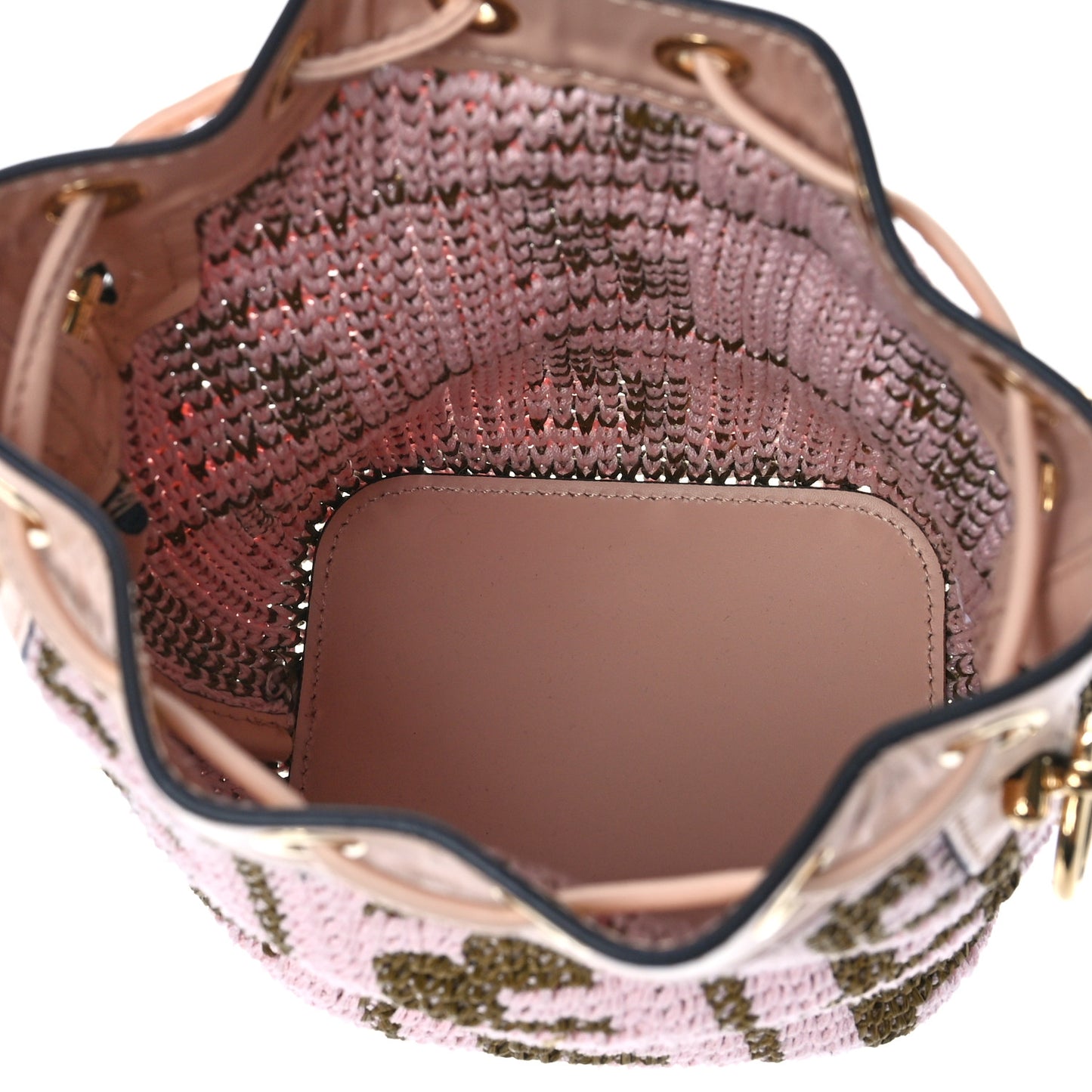 Raffia Vitello King F is Fendi FF Crochet Mini Mon Tresor Bucket Bag Natural Light Rose