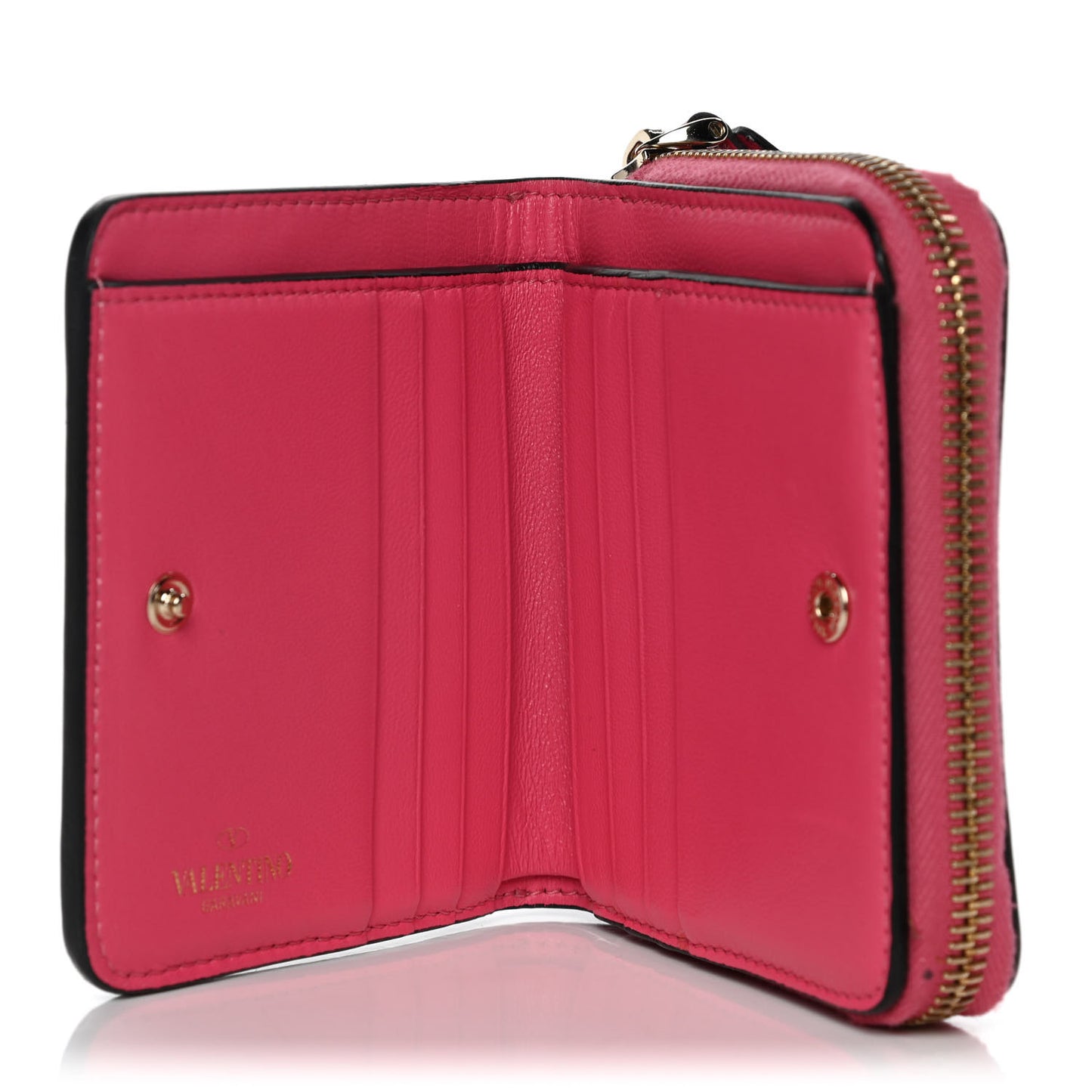 Nappa Rockstud Spike Compact Zip Around Wallet Shadow Pink