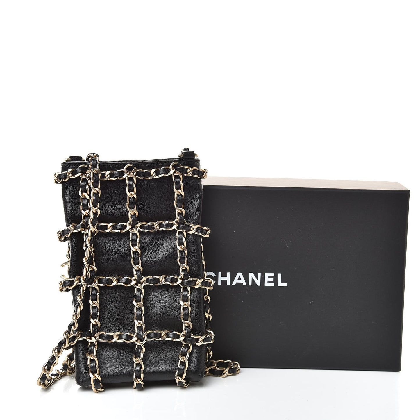 Lambskin Tech Me Out Clutch With Chain Black