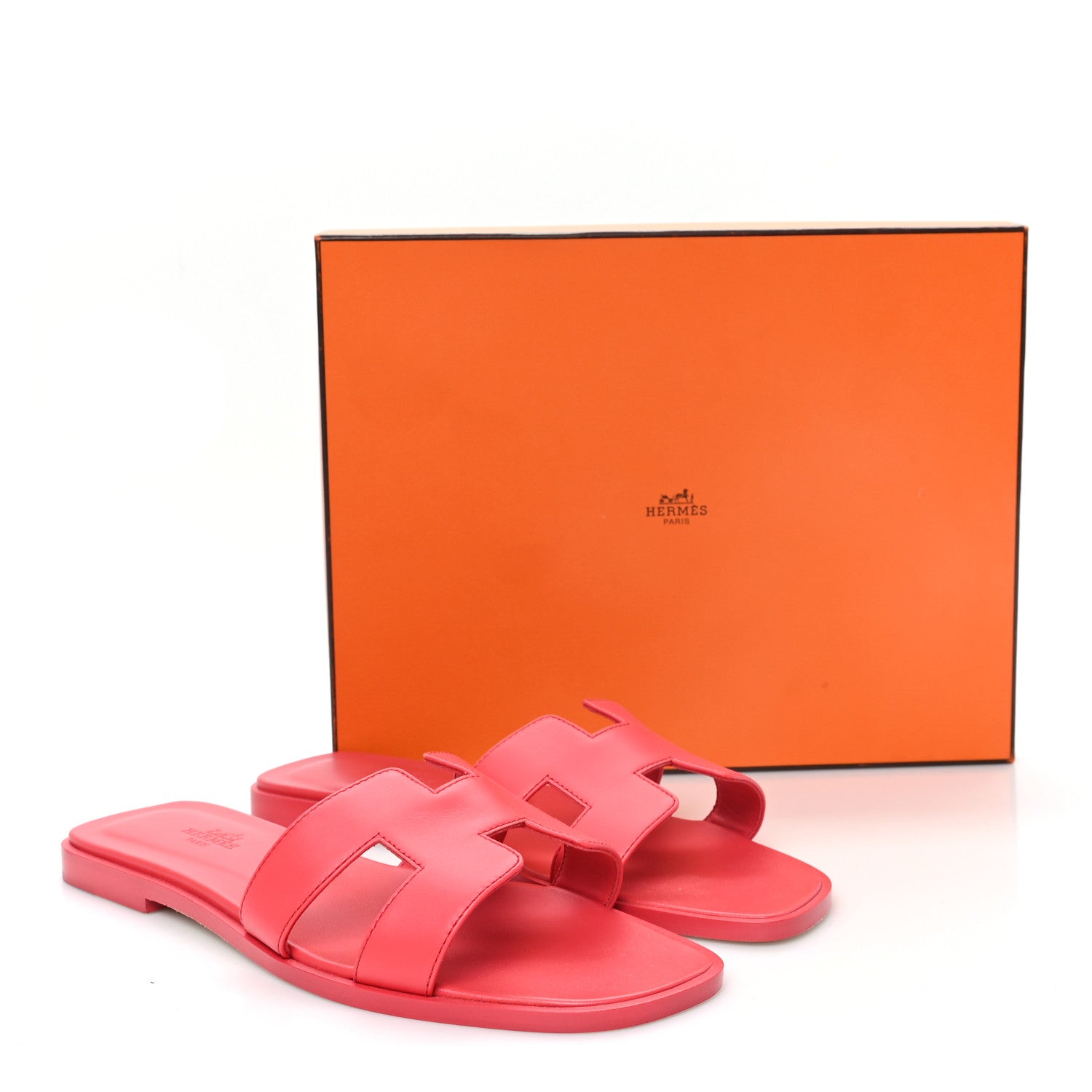 Hermes Box Calfskin Oran Sandals 38.5 Rouge Grenadine 10 of 10
