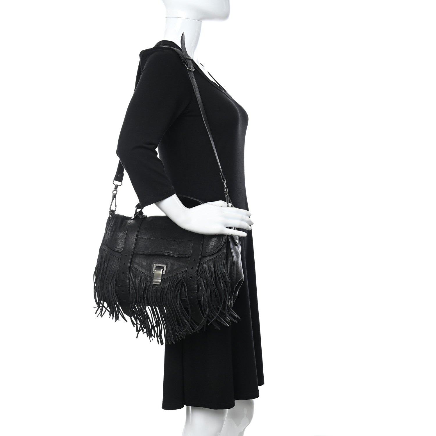 Proenza Schouler Lambskin Tiny Fringe Lux PS1 Satchel Black 2 of 10