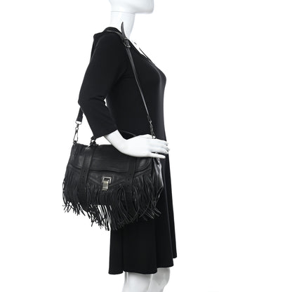 Proenza Schouler Lambskin Tiny Fringe Lux PS1 Satchel Black 2 of 10