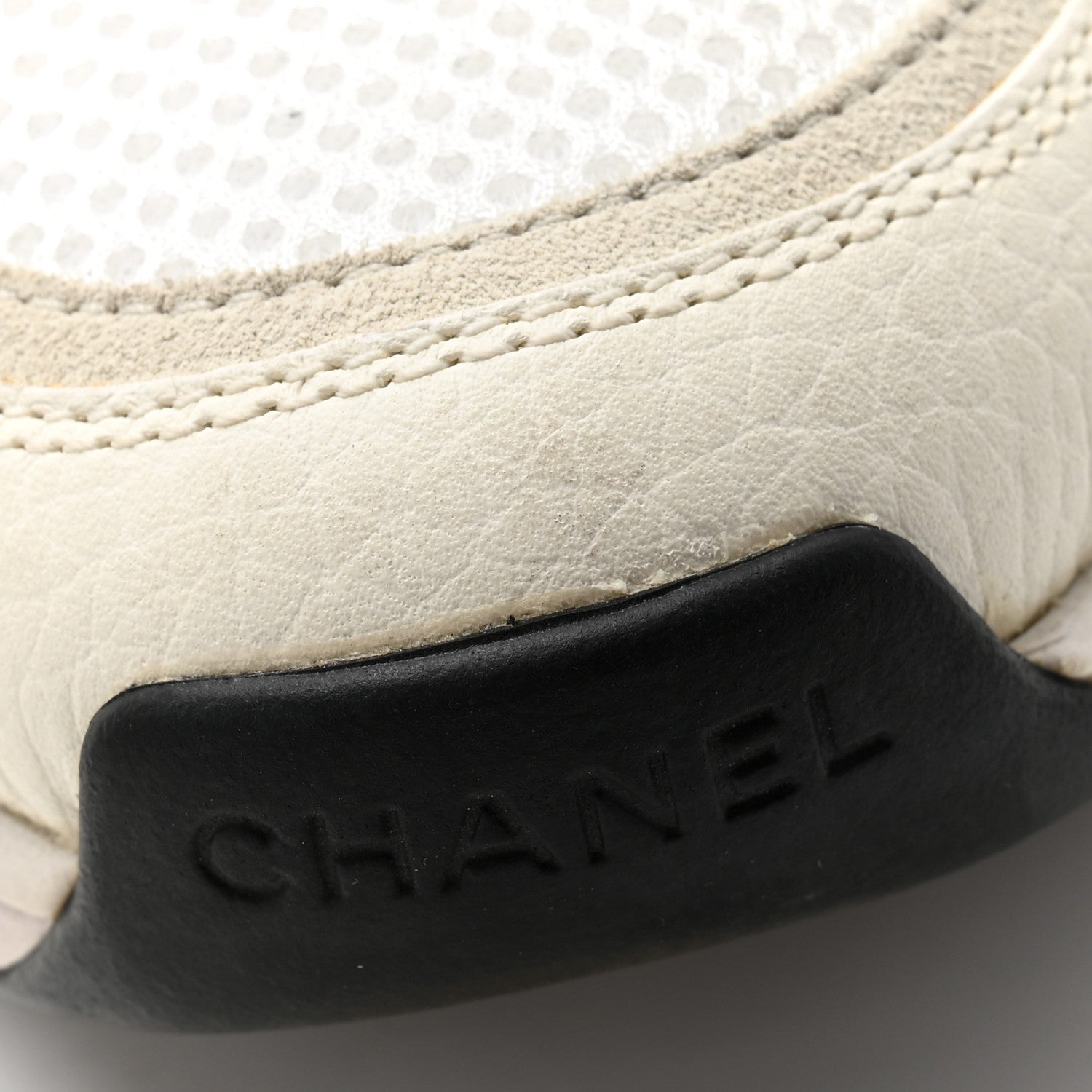 Chanel Mesh Suede Calfskin Grained Calfskin Womens CC Sneakers 38 White Black 10 of 11